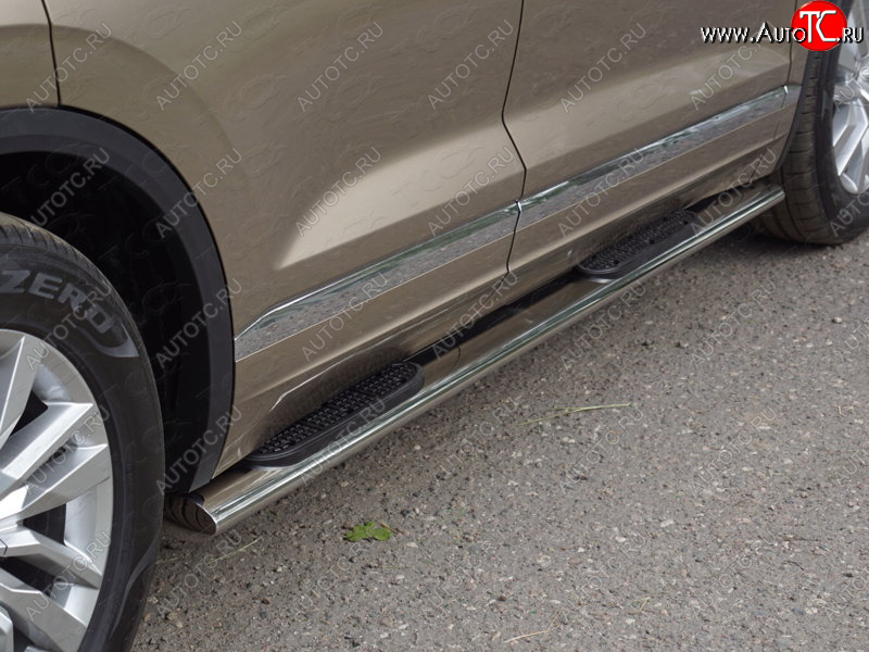 45 999 р. Пороги овальные с накладкой 120*60 мм ТСС Тюнинг Volkswagen Touareg 3 CR дорестайлинг (2018-2022) (серые)  с доставкой в г. Керчь