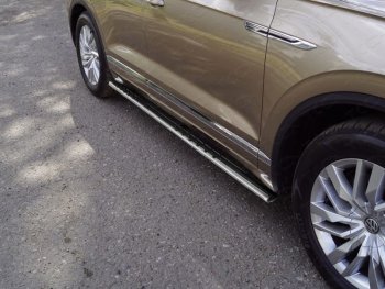 Пороги овальные с проступью 75х42 мм ТСС Тюнинг Volkswagen Touareg  CR (2018-2025) (серые)