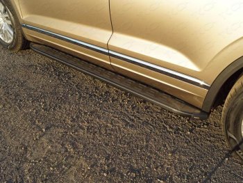 Пороги алюминиевые с пластиковой накладкой ТСС Тюнинг Volkswagen Touareg  CR (2018-2025) (карбон черные)