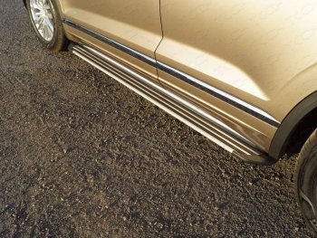 Пороги алюминиевые Slim Line ТСС Тюнинг Volkswagen Touareg  CR (2018-2025) (Silver)
