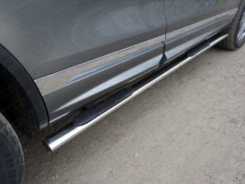 Пороги овальные с накладкой 75х42 мм R-Line ТСС Тюнинг Volkswagen Touareg NF рестайлинг (2014-2018) (серые)