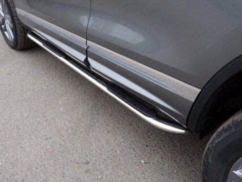 Пороги овальные гнутые с накладкой 75х42 мм R-Line ТСС Тюнинг Volkswagen Touareg NF рестайлинг (2014-2018) (серые)