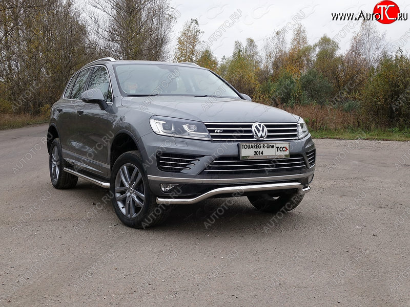 26 499 р. Защита передняя нижняя кенгурин 60,3 мм R-Line ТСС Тюнинг Volkswagen Touareg NF рестайлинг (2014-2018) (нержавейка)  с доставкой в г. Керчь