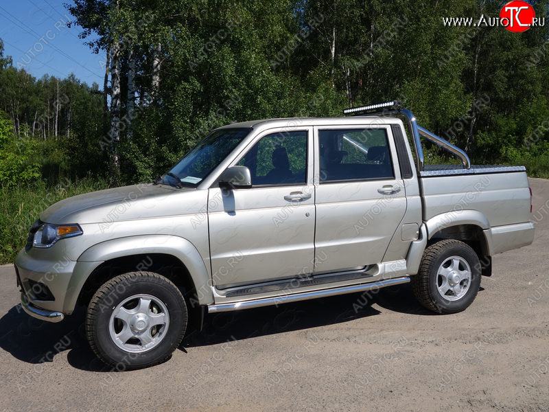 103 999 р. Защита кузова (для крышки) d 76,1 мм со светодиодной фарой ТСС Тюнинг  Уаз Патриот  23632 (2014-2025) 1 рестайлинг пикап, 2-ой рестайлинг пикап (нержавейка)  с доставкой в г. Керчь
