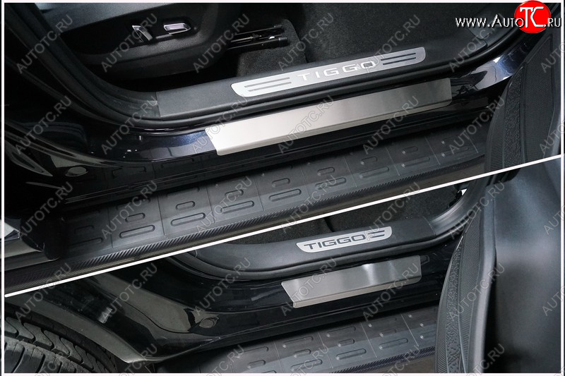 3 899 р. Накладки на пороги, ТСС Тюнинг Chery Tiggo 8 PRO (2021-2025) (лист шлифованный)  с доставкой в г. Керчь