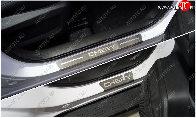 3 799 р. Накладки на пороги, ТСС Тюнинг  Chery Tiggo 4 Pro (2021-2025) (лист шлифованный надпись Chery)  с доставкой в г. Керчь