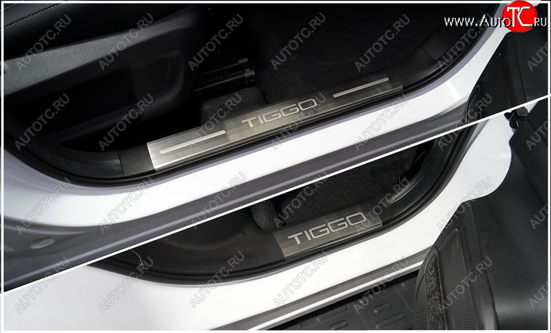 4 699 р. Накладки на пластиковые пороги, ТСС Тюнинг  Chery Tiggo 7 PRO (2019-2025) (лист шлифованный надпись Tiggo)  с доставкой в г. Керчь