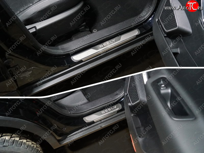 4 999 р. Накладки на пороги, ТСС Тюнинг  Geely Atlas  NL3 (2016-2022) (лист шлифованный надпись Geely)  с доставкой в г. Керчь