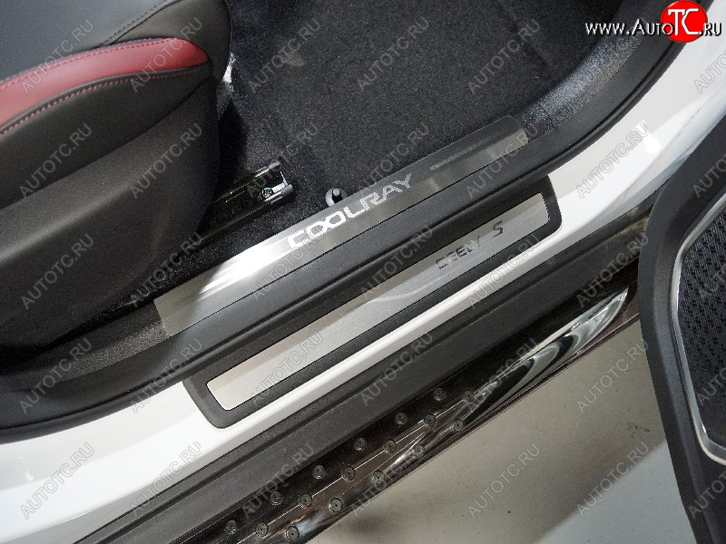 2 769 р. Накладки на пластиковые пороги, ТСС Тюнинг  Geely Coolray  SX11 (2018-2023) дорестайлинг (лист шлифованный надпись Coolray)  с доставкой в г. Керчь