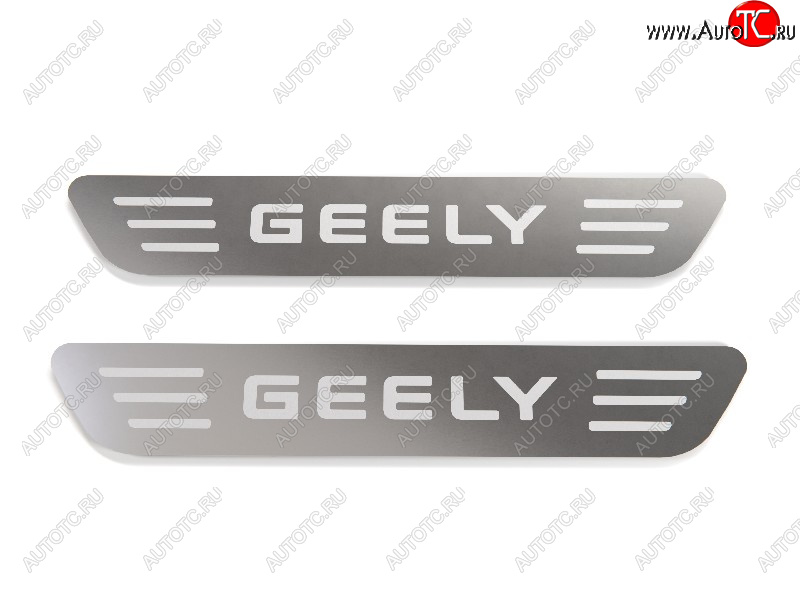 2 299 р. Накладки на пластиковые пороги, ТСС Тюнинг  Geely Monjaro (2022-2025) (лист шлифованный надпись Geely)  с доставкой в г. Керчь