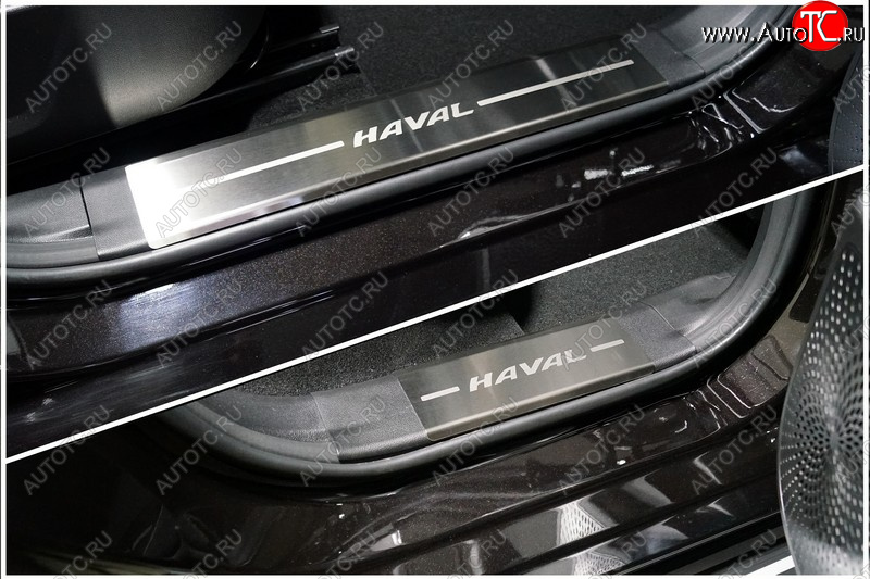 5 849 р. Накладки на пластиковые пороги, ТСС Тюнинг  Haval Jolion (2020-2025) дорестайлинг, рестайлинг (лист шлифованный надпись Haval)  с доставкой в г. Керчь