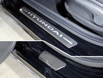 Накладки на пороги, ТСС Тюнинг Hyundai Accent  MC (2005-2011) седан, хэтчбек (лист шлифованный надпись Hyundai)