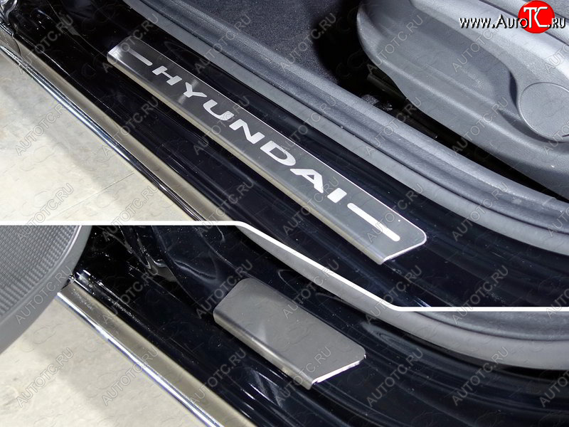 2 999 р. Накладки на пороги, ТСС Тюнинг  Hyundai Accent  MC (2005-2011) седан, хэтчбек (лист шлифованный надпись Hyundai)  с доставкой в г. Керчь
