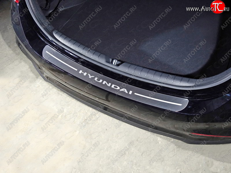 2 999 р. Накладки на задний бампер, ТСС Тюнинг  Hyundai Solaris  HCR (2017-2020) седан дорестайлинг (лист шлифованный надпись Hyundai)  с доставкой в г. Керчь