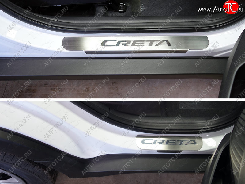 4 849 р. Накладки на пороги, ТСС Тюнинг  Hyundai Creta  GS (2015-2019) дорестайлинг (лист шлифованный надпись Creta)  с доставкой в г. Керчь