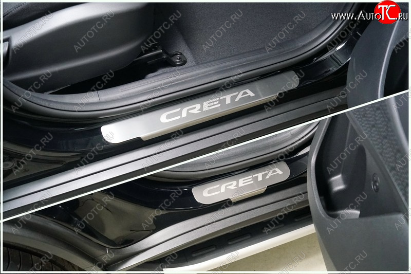 4 699 р. Накладки на пороги, ТСС Тюнинг  Hyundai Creta  SU (2020-2022) (лист шлифованный надпись Creta)  с доставкой в г. Керчь