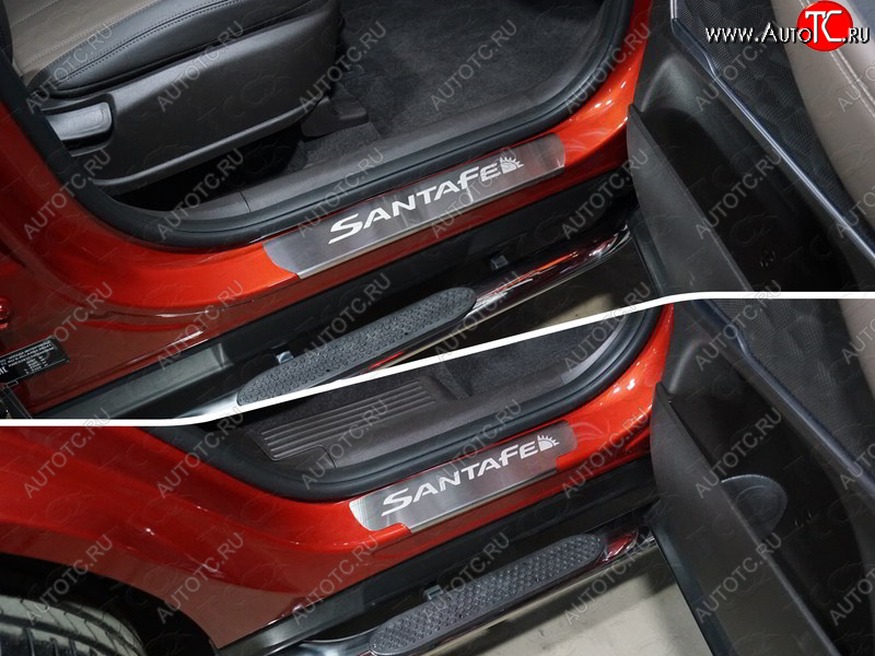 4 999 р. Накладки на пороги, ТСС Тюнинг  Hyundai Santa Fe  TM (2018-2021) дорестайлинг (лист шлифованный надпись Santa Fe)  с доставкой в г. Керчь