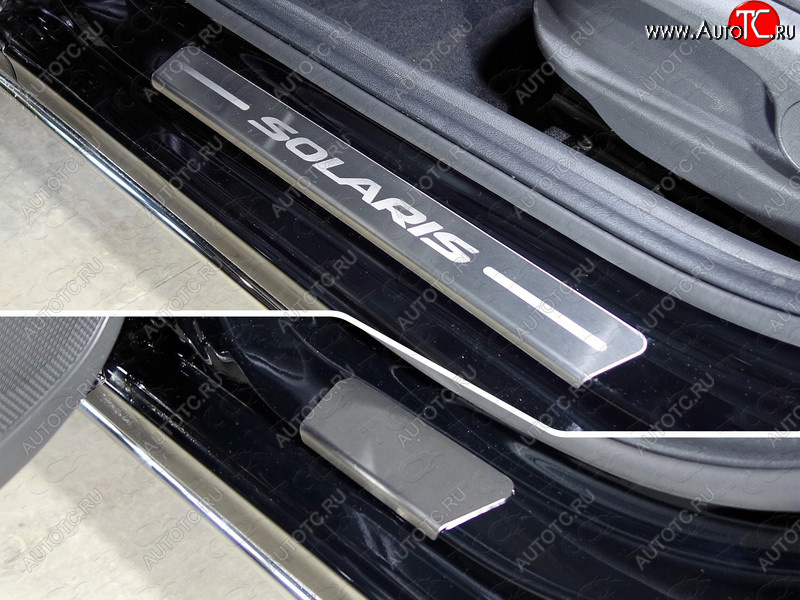 2 999 р. Накладки на пороги, ТСС Тюнинг  Hyundai Solaris  HCR (2017-2020) седан дорестайлинг (лист шлифованный надпись Solaris)  с доставкой в г. Керчь