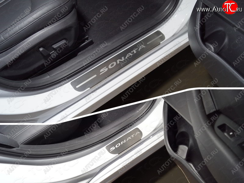 3 999 р. Накладки на пороги, ТСС Тюнинг  Hyundai Sonata  LF (2017-2019) рестайлинг (лист шлифованный надпись Sonata)  с доставкой в г. Керчь