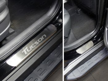 Накладки на пороги, ТСС Тюнинг Hyundai Tucson  TL (2018-2021) рестайлинг (лист шлифованный надпись Tucson)