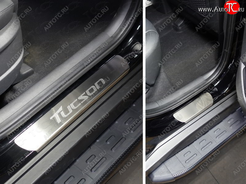 4 849 р. Накладки на пороги, ТСС Тюнинг  Hyundai Tucson  TL (2018-2021) рестайлинг (лист шлифованный надпись Tucson)  с доставкой в г. Керчь