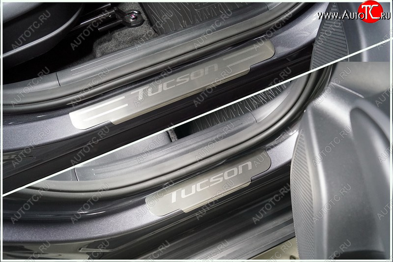 4 699 р. Накладки на пороги, ТСС Тюнинг  Hyundai Tucson  NX4 (2020-2022) (лист шлифованный надпись Tucson)  с доставкой в г. Керчь