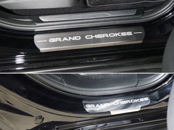 Накладки на пороги, ТСС Тюнинг Jeep Grand Cherokee  WK2 (2013-2018) 1-ый рестайлинг (лист шлифованный надпись Grand Cherokee)