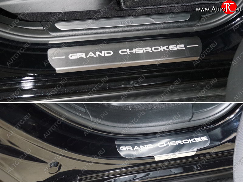 4 999 р. Накладки на пороги, ТСС Тюнинг  Jeep Grand Cherokee  WK2 (2013-2018) 1-ый рестайлинг (лист шлифованный надпись Grand Cherokee)  с доставкой в г. Керчь