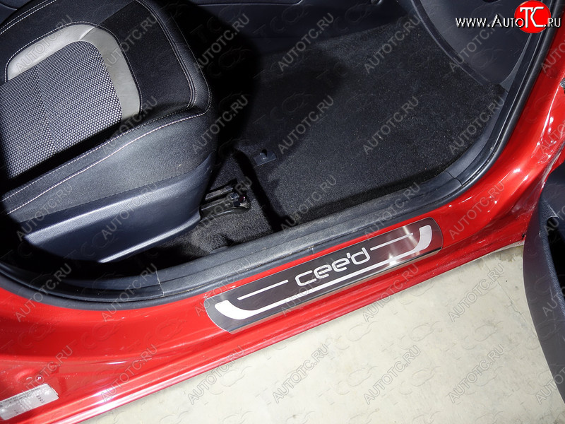 3 659 р. Накладки на пороги, ТСС Тюнинг  KIA Ceed  2 JD (2012-2016) дорестайлинг универсал, дорестайлинг, хэтчбэк (лист шлифованный надпись CEED)  с доставкой в г. Керчь