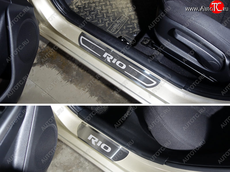2 799 р. Накладки на пороги, ТСС Тюнинг  KIA Rio  3 QB (2015-2017) рестайлинг седан, рестайлингхэтчбек5дв. (лист шлифованный надпись RIO)  с доставкой в г. Керчь