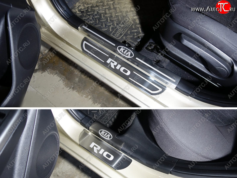 8 699 р. Накладки внешние и на пластиковые пороги ТСС Тюнинг KIA Rio 3 QB рестайлинг седан (2015-2017) (лист шлифованый надпись KIA)  с доставкой в г. Керчь