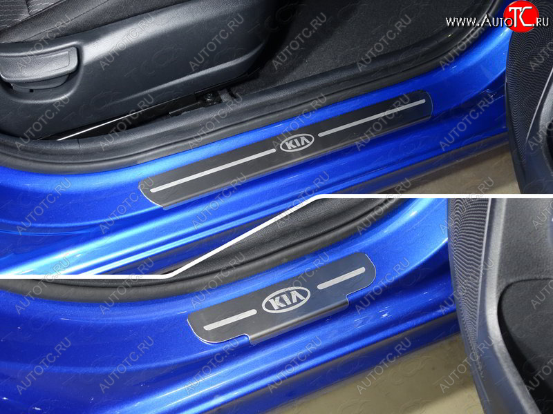2 999 р. Накладки на пороги, ТСС Тюнинг  KIA Rio  4 YB (2017-2020) дорестайлинг, хэтчбэк (лист шлифованный логотип KIA)  с доставкой в г. Керчь