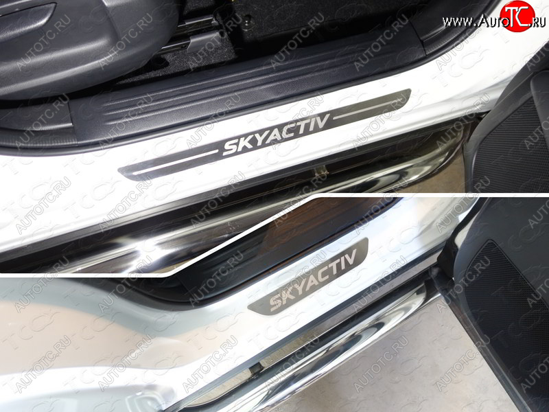 3 659 р. Накладки на пороги, ТСС Тюнинг  Mazda CX-5  KF (2016-2025) (лист шлифованный надпись SKYACTIV)  с доставкой в г. Керчь