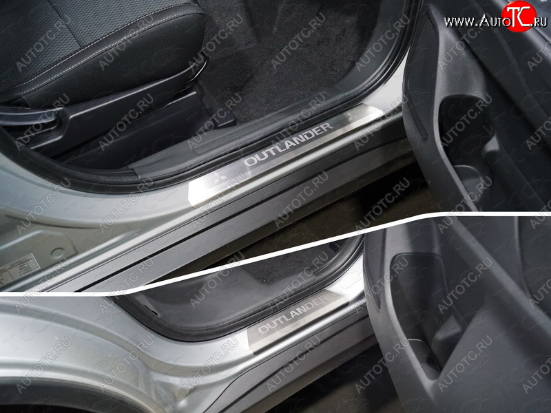 4 649 р. Накладки на пороги, ТСС Тюнинг  Mitsubishi Outlander  GF (2018-2022) 3-ий рестайлинг (лист шлифованный надпись OUTLANDER)  с доставкой в г. Керчь