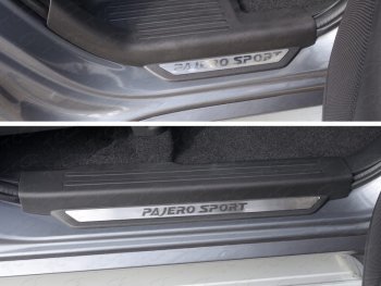  Накладки на пороги вставка, ТСС Тюнинг Mitsubishi Pajero Sport  QE (2015-2021) дорестайлинг (лист шлифованный надпись Pajero Sport)