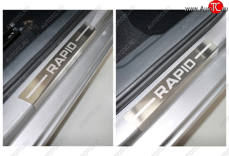 4 099 р. Накладки на пороги внутренние, ТСС Тюнинг  Skoda Rapid  MK2 (2019-2025) (лист шлифованный надпись Rapid)  с доставкой в г. Керчь