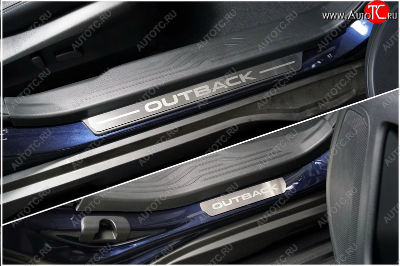 3 499 р. Накладки на пластиковые пороги, ТСС Тюнинг  Subaru Outback  BT (2019-2025) универсал (лист шлифованный надпись Outback)  с доставкой в г. Керчь