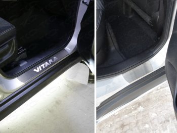 Накладки на пороги, ТСС Тюнинг Suzuki Vitara  LY (2015-2019) дорестайлинг (лист шлифованный надпись Vitara)