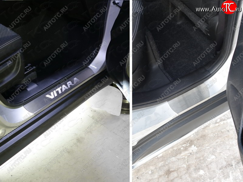 4 399 р. Накладки на пороги, ТСС Тюнинг  Suzuki Vitara  LY (2015-2019) дорестайлинг (лист шлифованный надпись Vitara)  с доставкой в г. Керчь