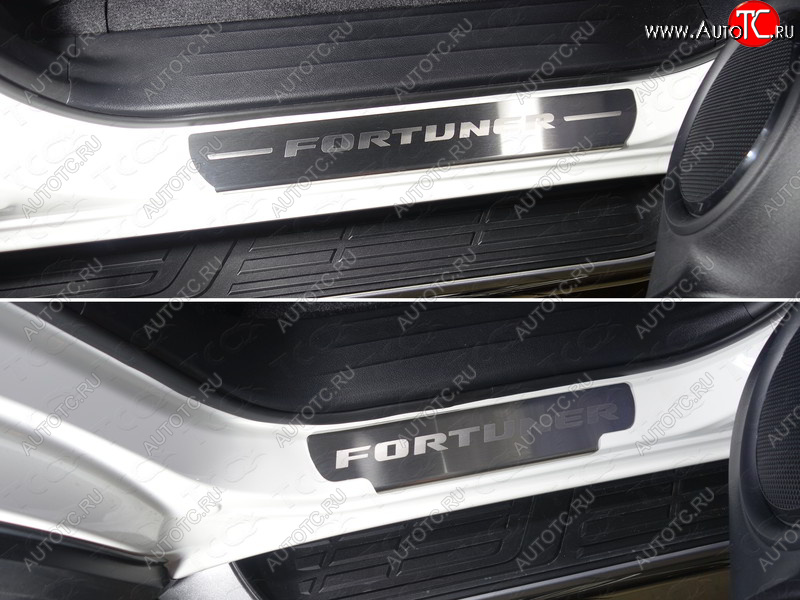 4 999 р. Накладки на пороги, ТСС Тюнинг  Toyota Fortuner  AN160 (2015-2020) дорестайлинг (лист шлифованный надпись Fortuner)  с доставкой в г. Керчь