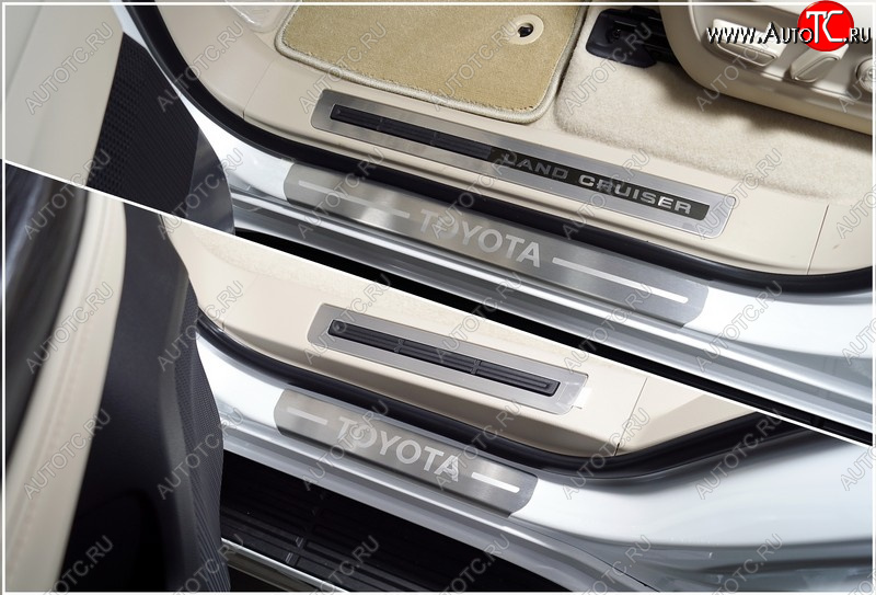 5 199 р. Накладки на пороги, ТСС Тюнинг  Toyota Land Cruiser  J300 (2021-2025) дорестайлинг (лист шлифованный надпись Toyota)  с доставкой в г. Керчь
