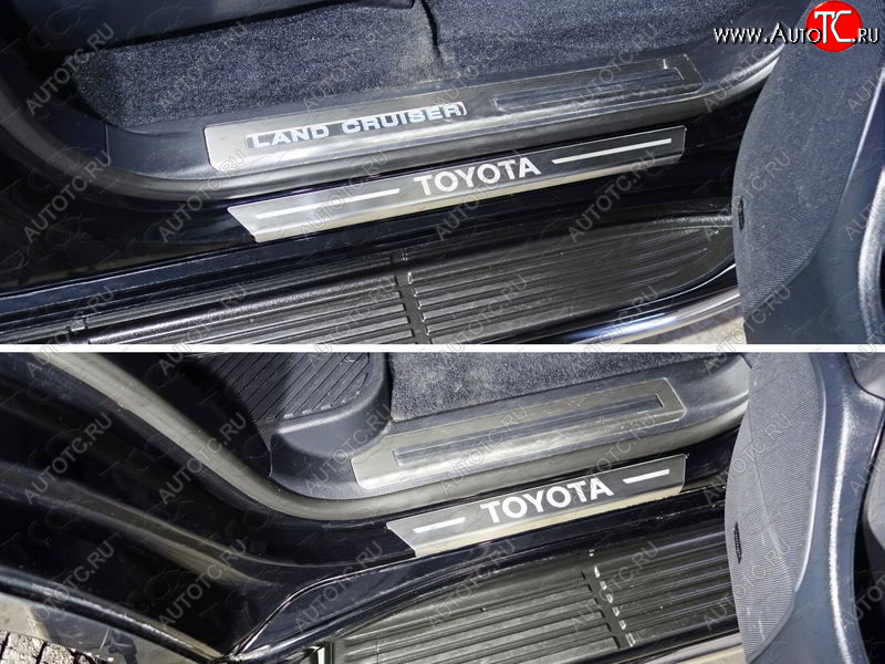4 999 р. Накладки на пороги с гибом, ТСС Тюнинг  Toyota Land Cruiser  200 (2015-2021) 2-ой рестайлинг (лист шлифованный надпись Toyota)  с доставкой в г. Керчь
