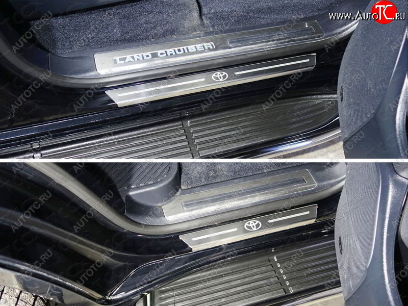4 999 р. Накладки на пороги с гибом, ТСС Тюнинг  Toyota Land Cruiser  200 (2015-2021) 2-ой рестайлинг (лист шлифованный логотип Toyota)  с доставкой в г. Керчь