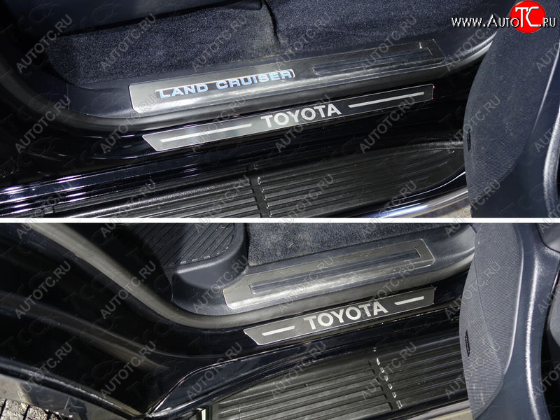 3 999 р. Накладки на пороги, ТСС Тюнинг  Toyota Land Cruiser  200 (2015-2021) 2-ой рестайлинг (лист шлифованный надпись Toyota)  с доставкой в г. Керчь