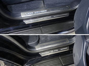 Накладки на пороги с гибом, ТСС Тюнинг Toyota Land Cruiser  200 (2015-2021) 2-ой рестайлинг (лист шлифованный надпись LC 200)