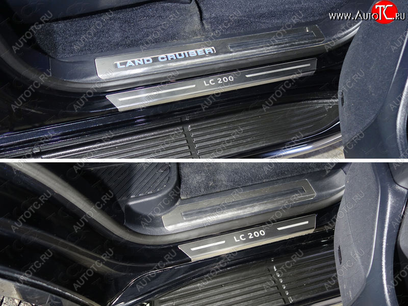 4 999 р. Накладки на пороги с гибом, ТСС Тюнинг  Toyota Land Cruiser  200 (2015-2021) 2-ой рестайлинг (лист шлифованный надпись LC 200)  с доставкой в г. Керчь