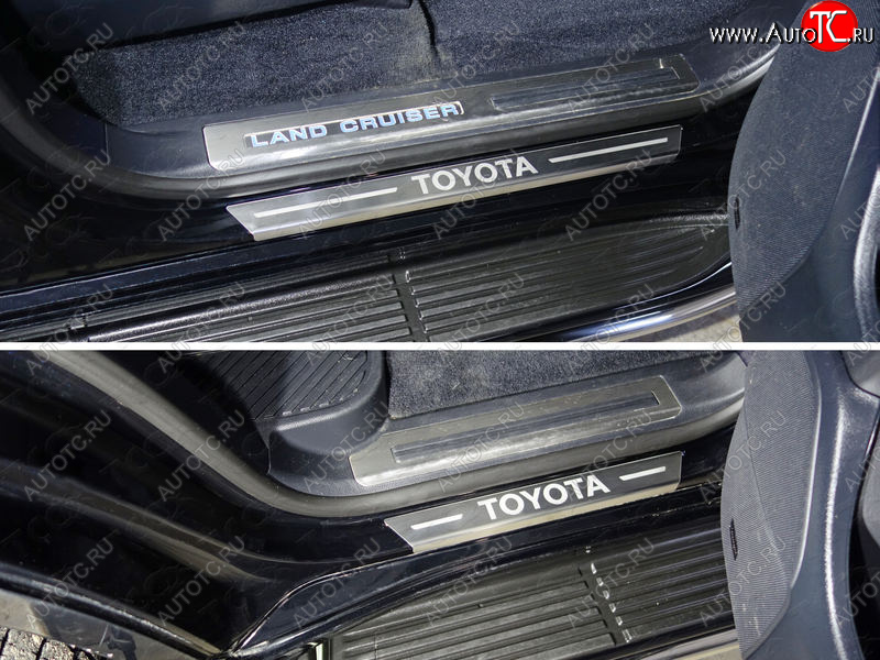 4 999 р. Накладки на пороги с гибом, ТСС Тюнинг  Toyota Land Cruiser  200 (2015-2021) 2-ой рестайлинг (лист шлифованный надпись Toyota)  с доставкой в г. Керчь