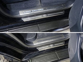 Накладки на пороги с гибом, ТСС Тюнинг Toyota Land Cruiser  200 (2015-2021) 2-ой рестайлинг (лист шлифованный логотип Toyota)
