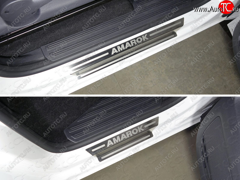 4 999 р. Накладки на пороги, ТСС Тюнинг  Volkswagen Amarok (2016-2022) рестайлинг (лист шлифованный надпись Amarok)  с доставкой в г. Керчь