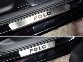  Накладки на пороги, ТСС Тюнинг Volkswagen Polo  5 (2015-2020) седан рестайлинг, хэтчбек рестайлинг (лист шлифованный надпись Polo)